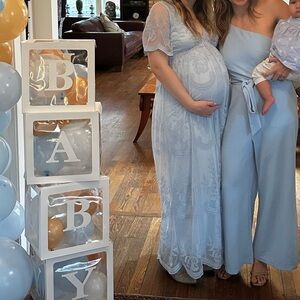 Light Blue Embroidered Maternity Dress